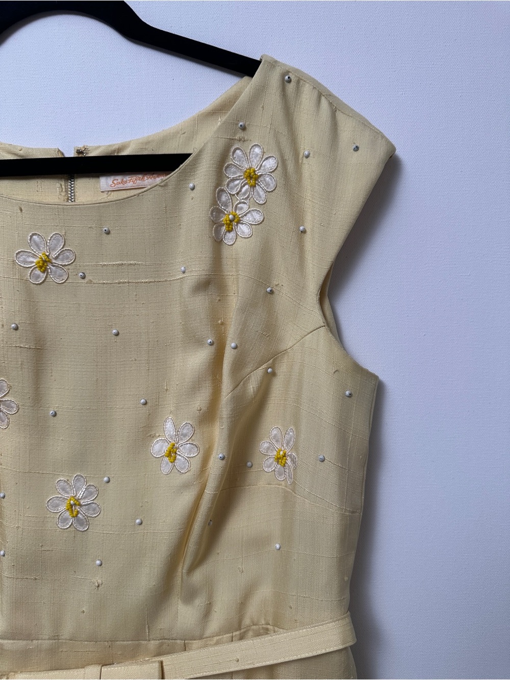 Vintage Sacks Fifth Avenue Yellow Floral Cocktail Dress - Picture 7 of 7